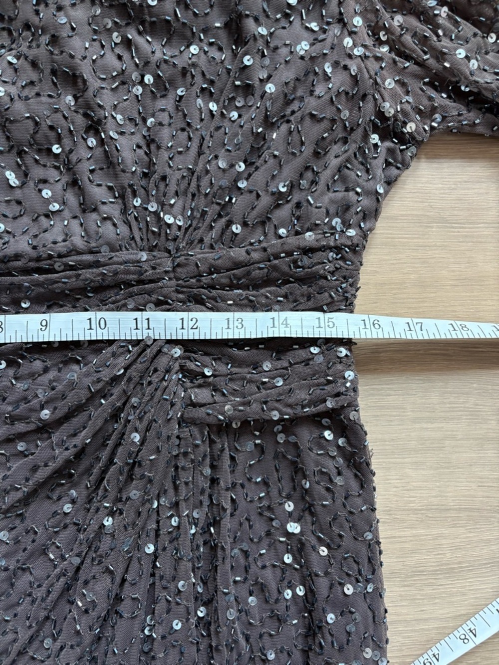 Elegant Long-Sleeve Cocktail Dress Brown Beaded and Sequin Embellished- size 12 - Picture 7 of 10